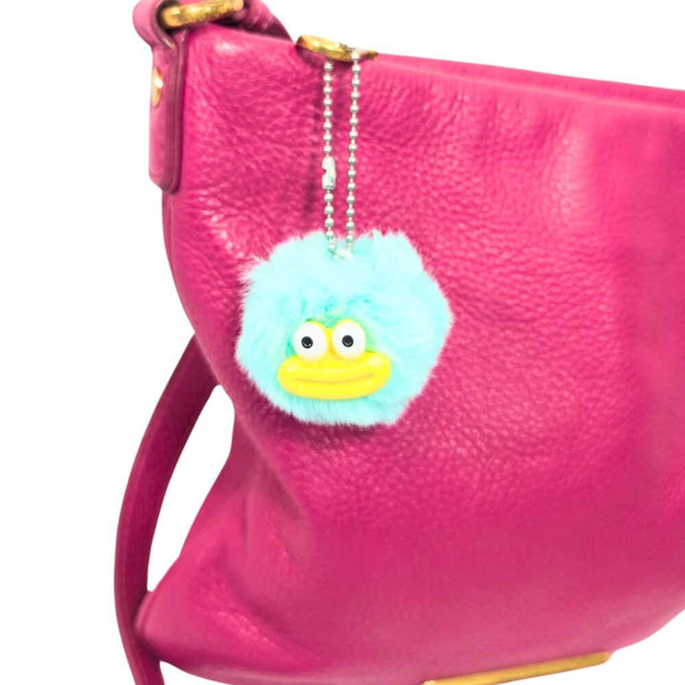 Pom Pom Cartoon Monster Fluffy Mint Green Yellow Fur Bag Charm